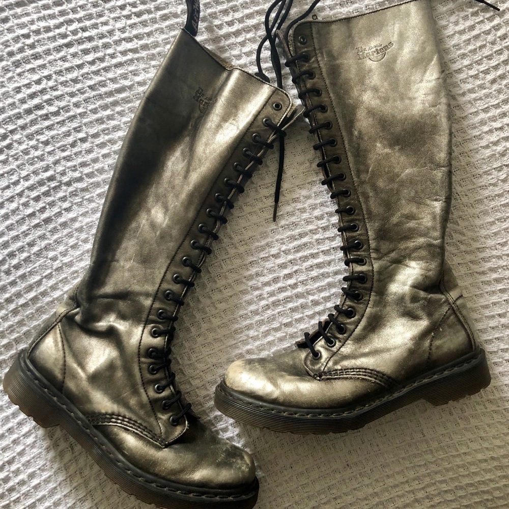 Dr.Martens 1B60 tall laceup pewter metallic boots